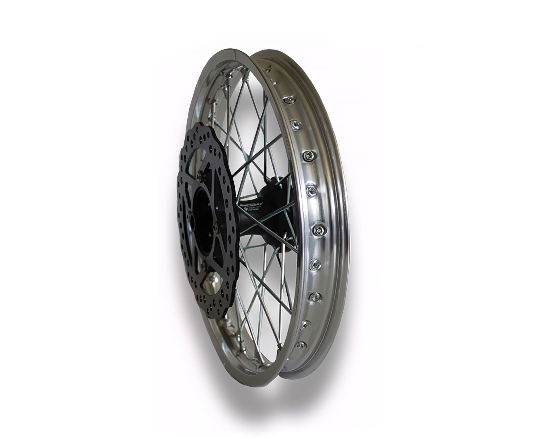 YCF-110-0601-28 Ruota anteriore alluminio 1.4x14" - mozzo CNC nero / cerchio argenteo con disco Pit Bike YCF SP3