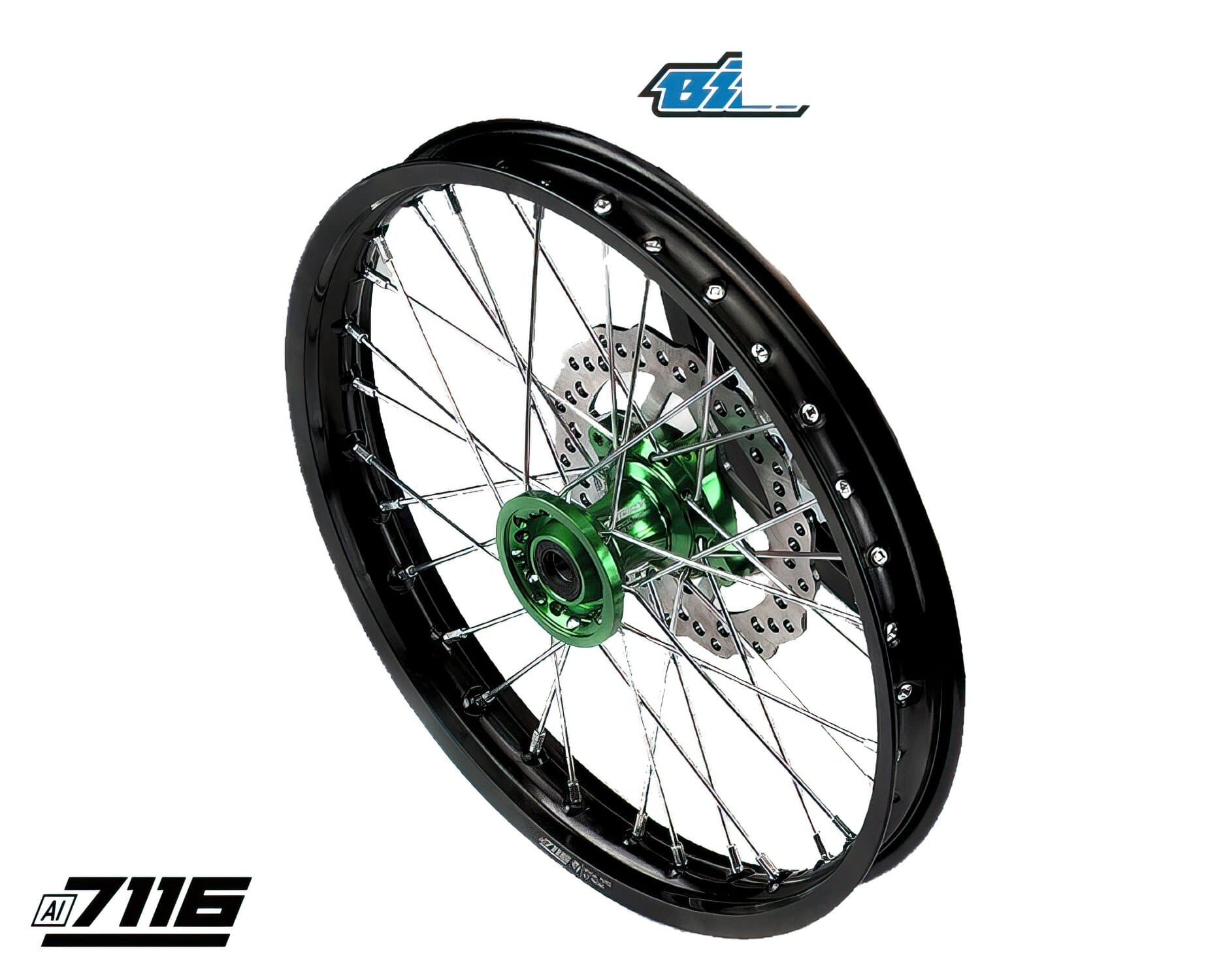 YCF-110-0601-98/GR Aluminum Front Wheel 1.6x17" - Green CNC Hub with Disc YCF Factory Pit Bike