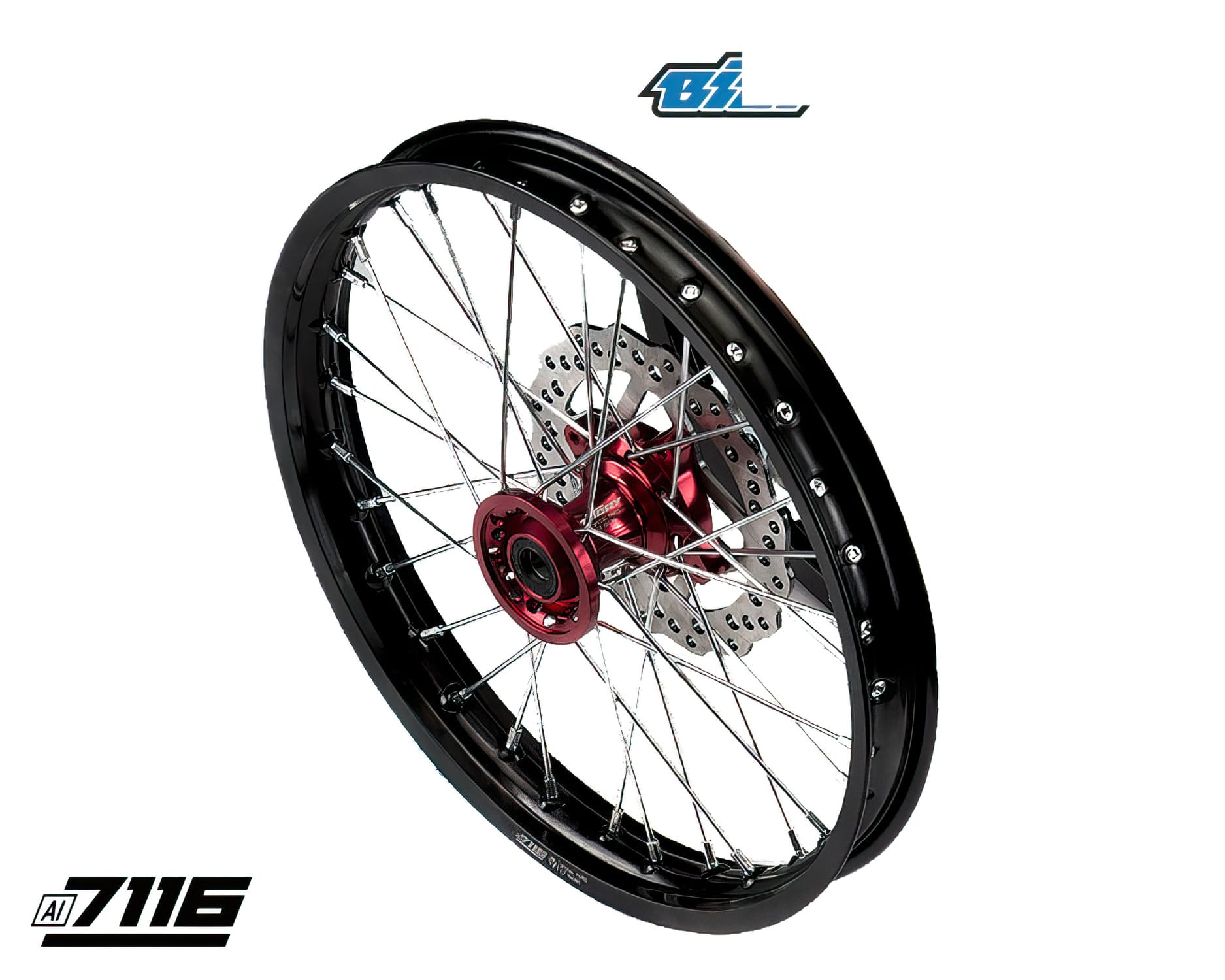 YCF-110-0601-98/RD Ruota anteriore alluminio 1.6x17" - mozzo CNC rosso con disco YCF Factory Pit Bike