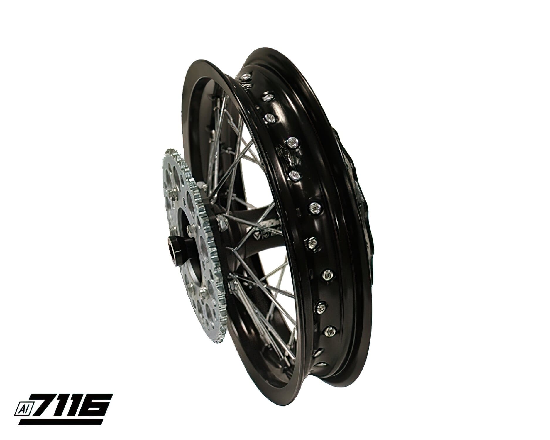 YCF-110-1101-14/BK Rear Wheel Aluminum 1.85x12" - Black CNC Hub with Disc + Crown YCF Factory Pit Bike