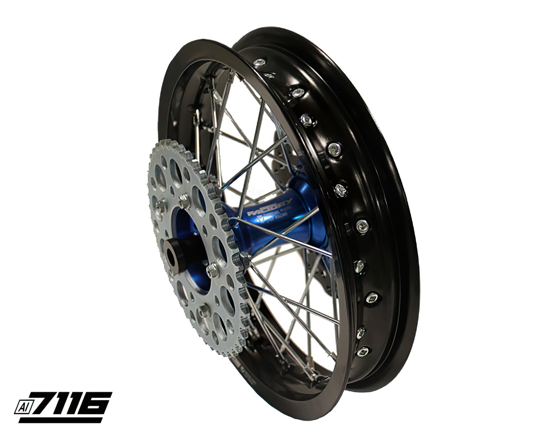 YCF-110-1101-14/BL Rear Wheel Aluminum 1.85x12" - Blue CNC Hub with Disc + Crown YCF Factory Pit Bike