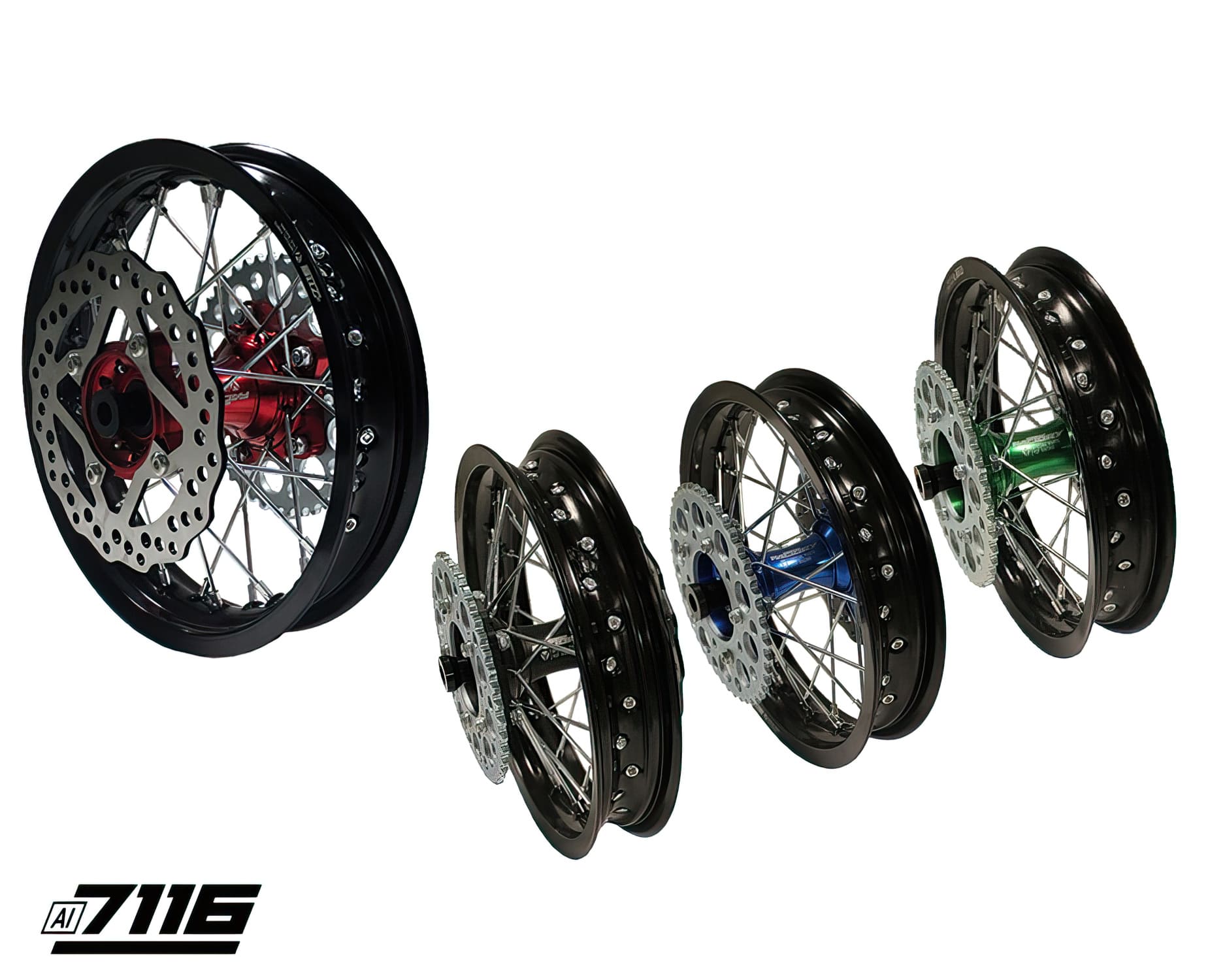 YCF-110-1101-14/RD Ruota post. alluminio 1.85x12" - mozzo CNC rosso con disco + corona YCF Factory Pit Bike