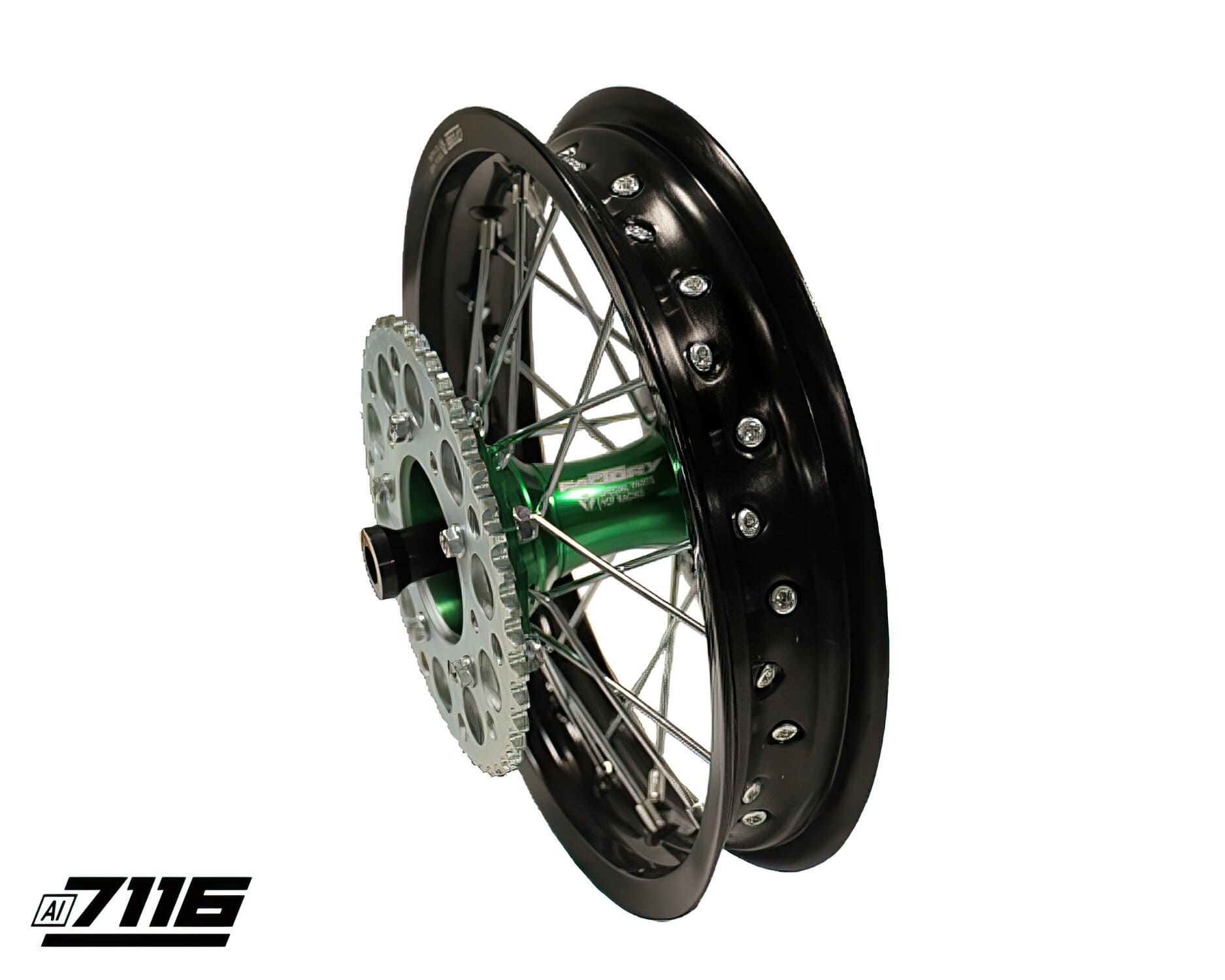 YCF-110-1101-14/GR Rear Wheel Aluminum 1.85x12" - Green CNC Hub with Disc + Crown YCF Factory Pit Bike