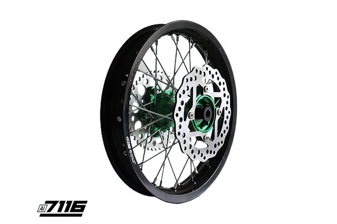 YCF-110-1101-69/GR Rear Wheel Aluminum 1.85x14" - Green CNC Hub with Disc + Crown YCF Factory Pit Bike