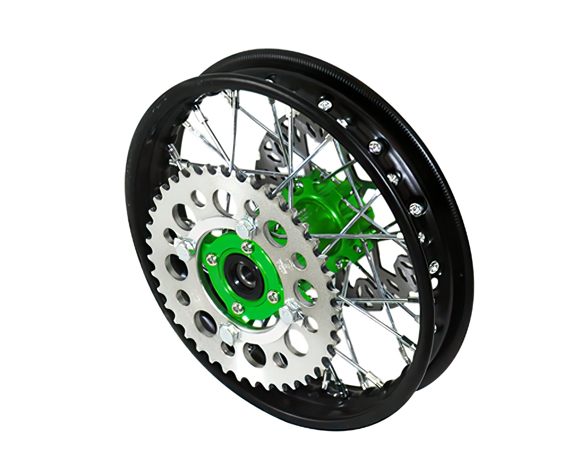 YCF-50-1101/GR Rear Wheel - Green CNC Hub with Disc + Crown Pit Bike YCF50A