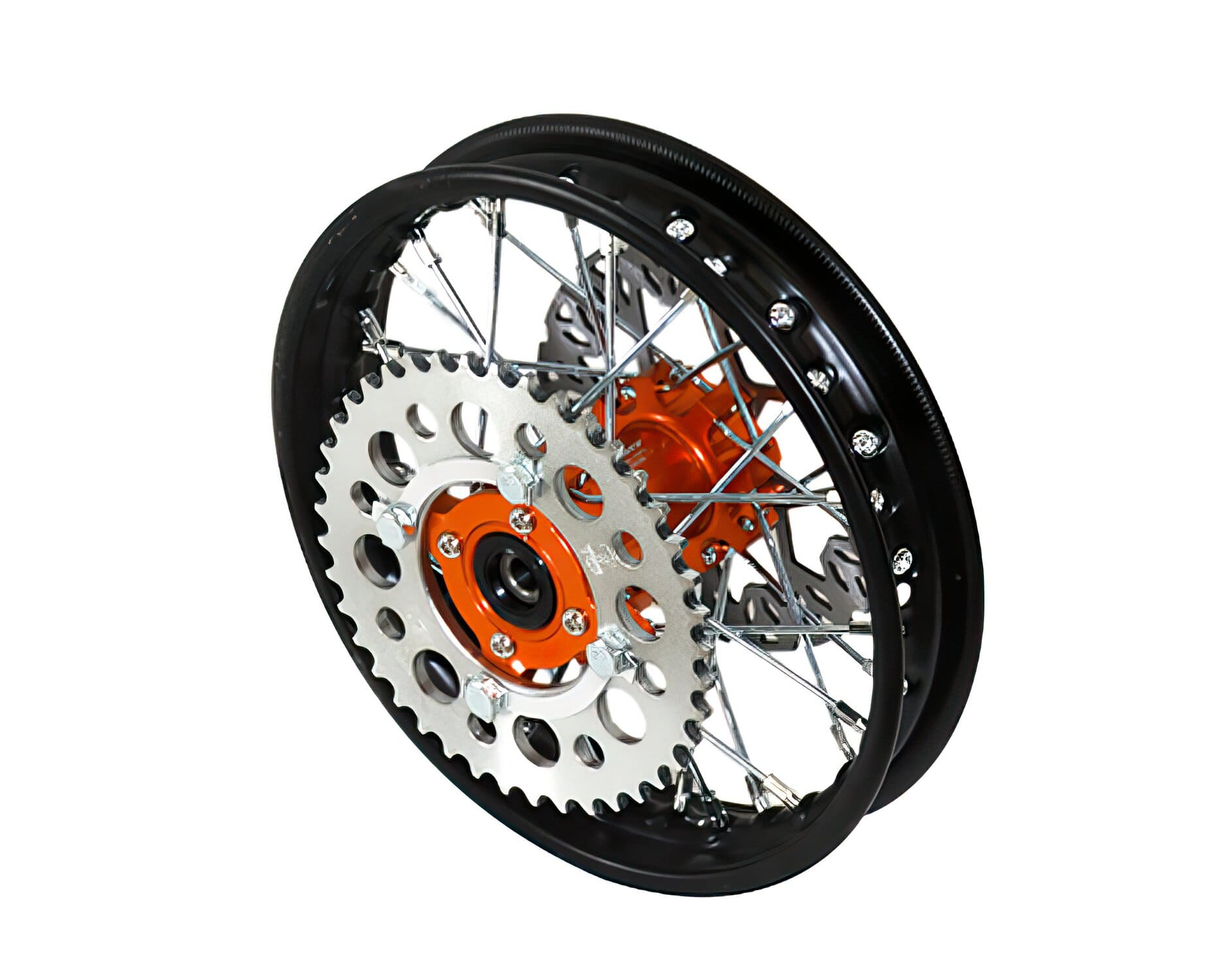 YCF-50-1101/OR Rear Wheel - Orange CNC Hub with Disc + Crown Pit Bike YCF50A