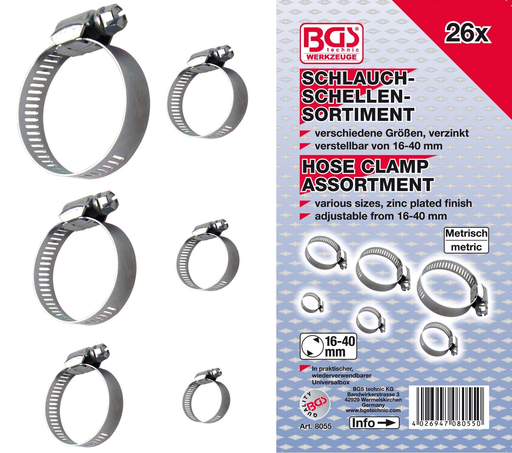 BGS8055 Set fascette stringitubo BGS Ø 16 - 40 mm 26 pz.