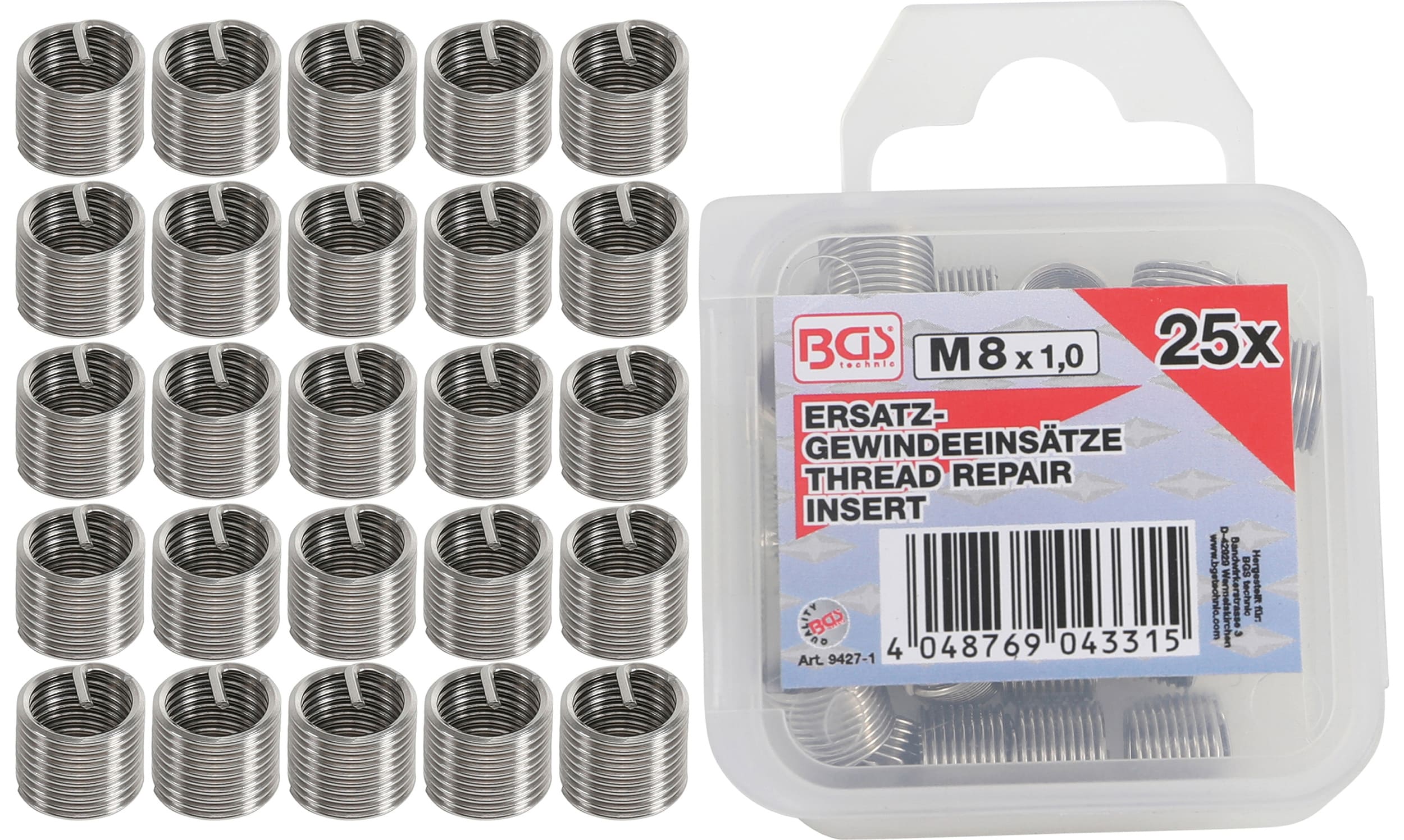 BGS9427-1 BGS threaded inserts M8 x 1.0 mm 25 pcs.