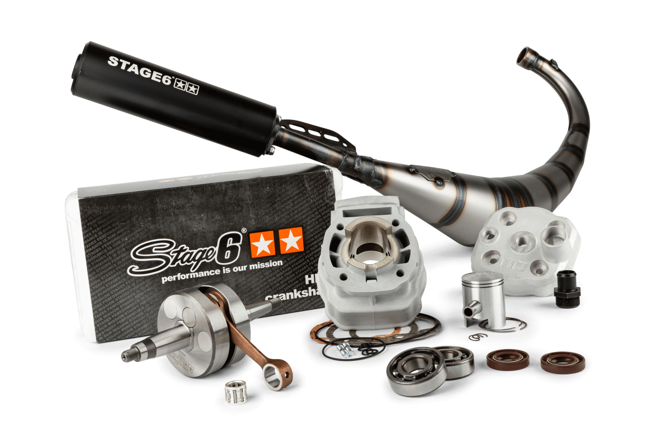 S6-7019302/PACK03 Kit motore gruppo termico + albero motore + marmitta Stage6 Sport MK2 50cc Derbi Euro 3 / Euro 4