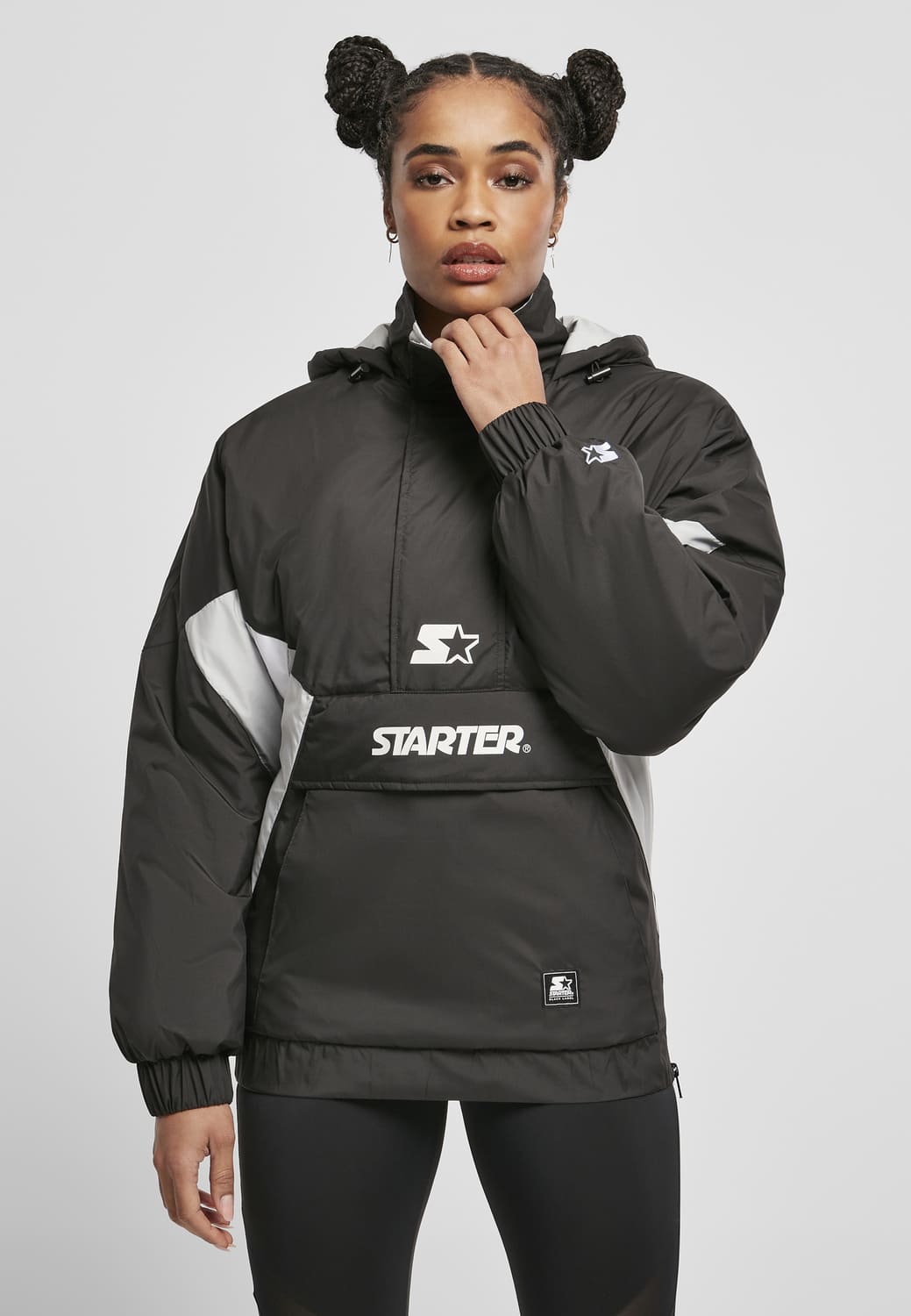 ST170-03093-0058 Ladies Starter Colorblock Halfzip Windbreaker Jacket Black/Light Grey XS