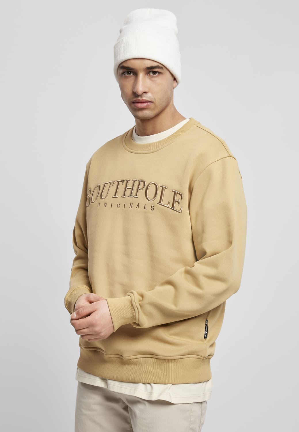 SP141-03060-0060 Script 3D Embroidery Southpole Desert Sand Crewneck Sweater XXL