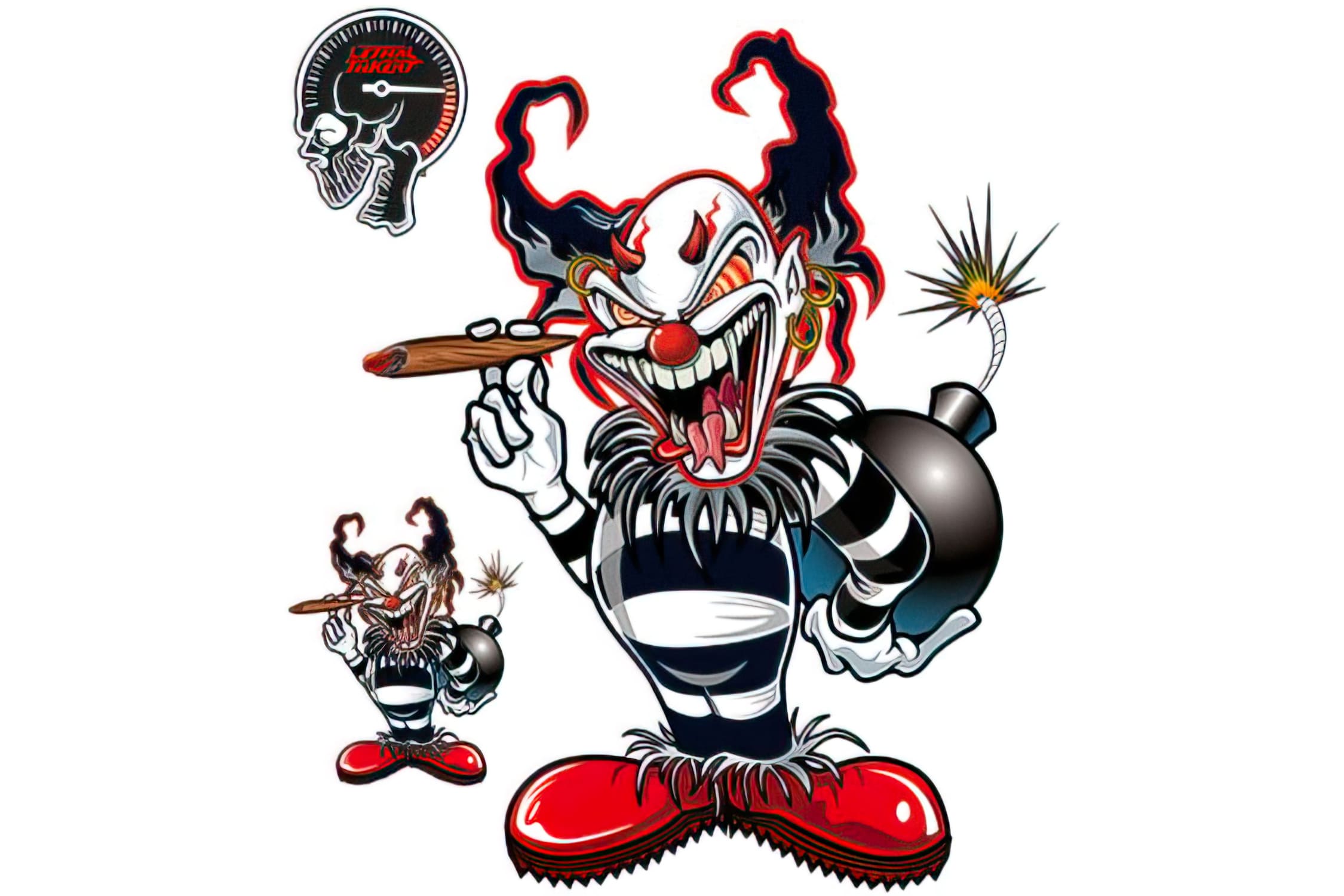 STICK-33611 Lethal Threat Clown with Bomb Sticker 15x20 cm