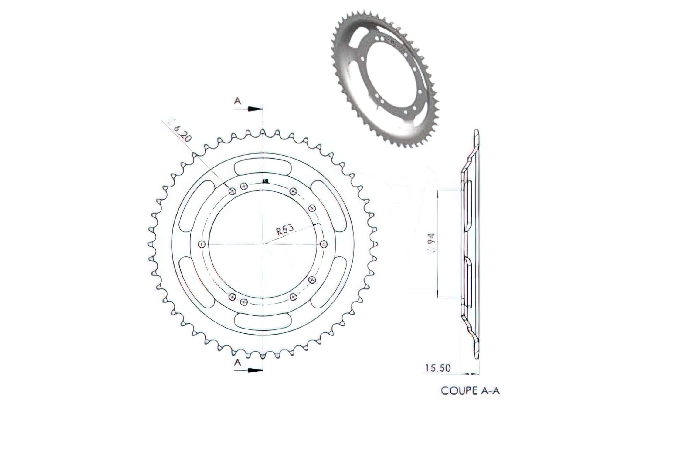 CGN2942 Crown, steel BTS 50 Teeth, Peugeot 103 (diameter 94mm)