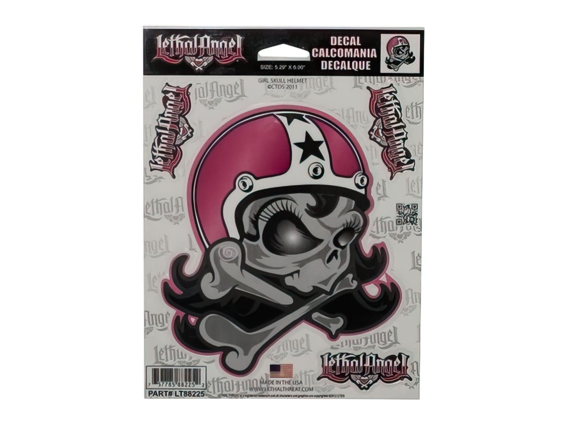 LT88225 Lethal Threat Girl Skull Helmet Sticker 15x20cm