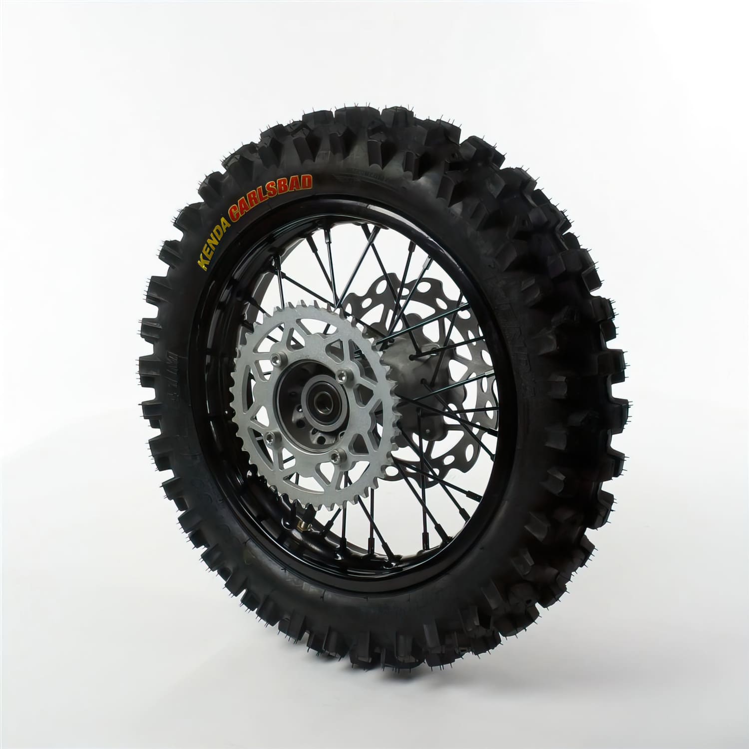 MB6940 Ruota / Cerchio posteriore acciaio d.15mm - 12'' con pneumatico Kenda Pit Bike / Dirt Bike nero