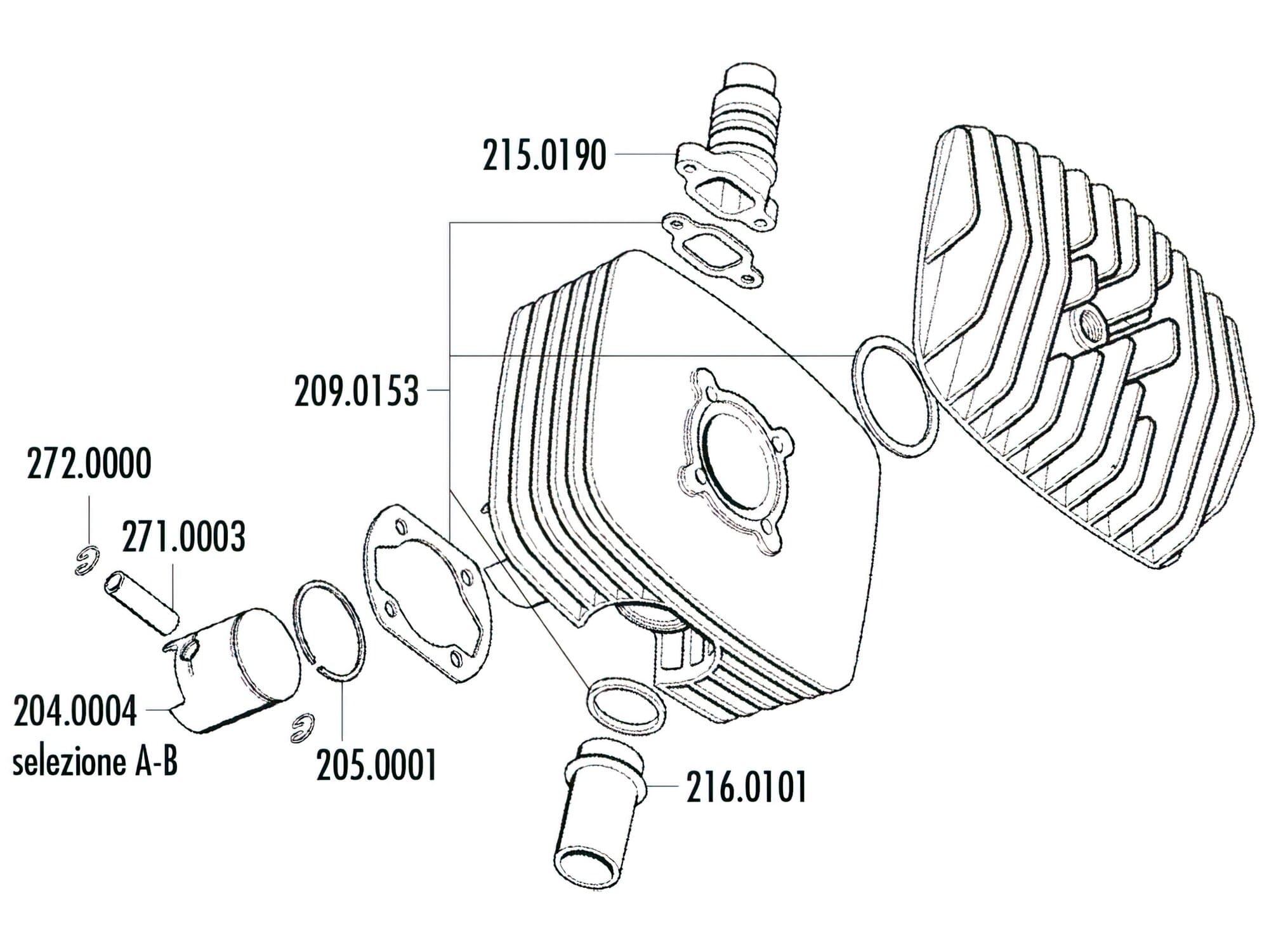 P204.0004/D Piston Polini Series 6000 48mm (D) Mopeds Sachs