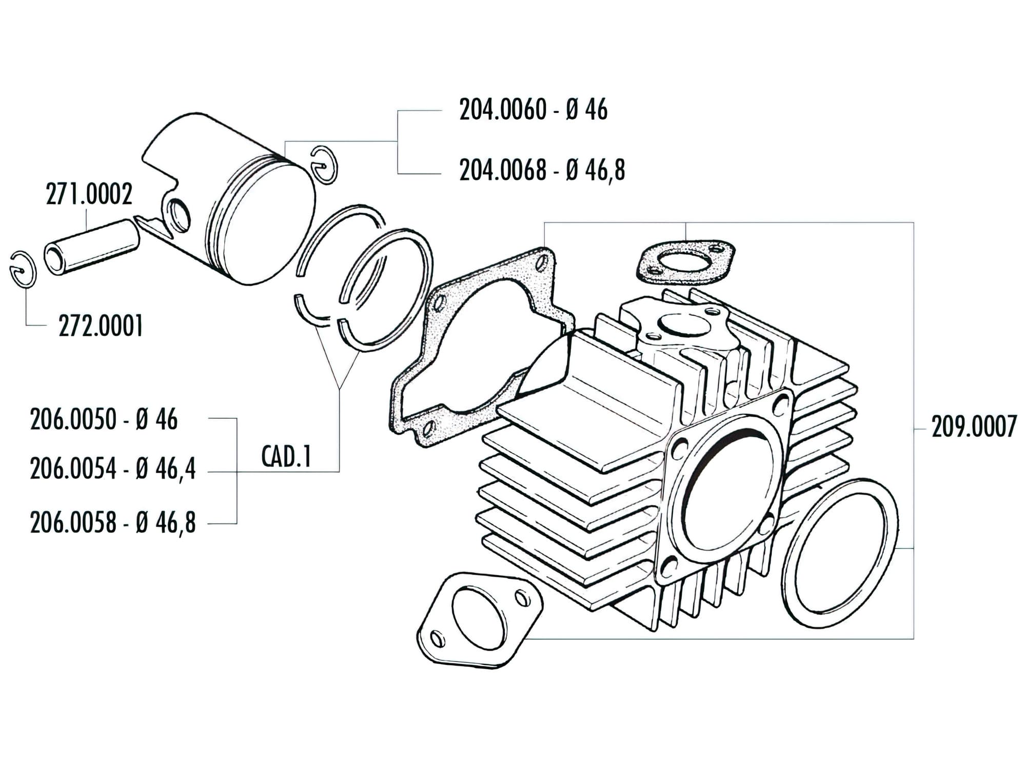 P204.0060 Piston Polini Sport 70Cc 46mm Garelli Noi-Matic / Katia 50