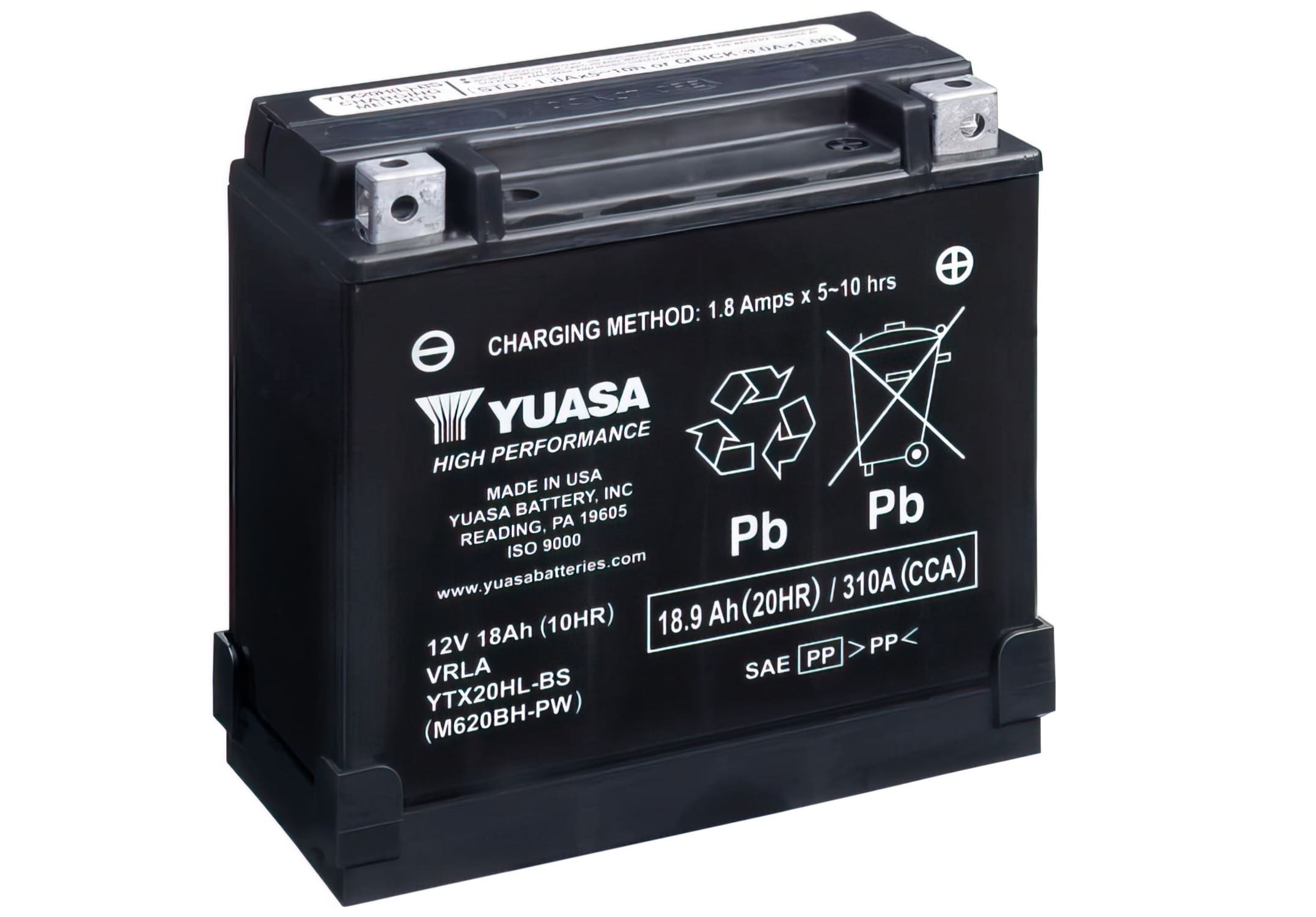 YUA36257 Yuasa YTX20HL-BS-PW DRY MF Maintenance Free Battery - Ready to Install