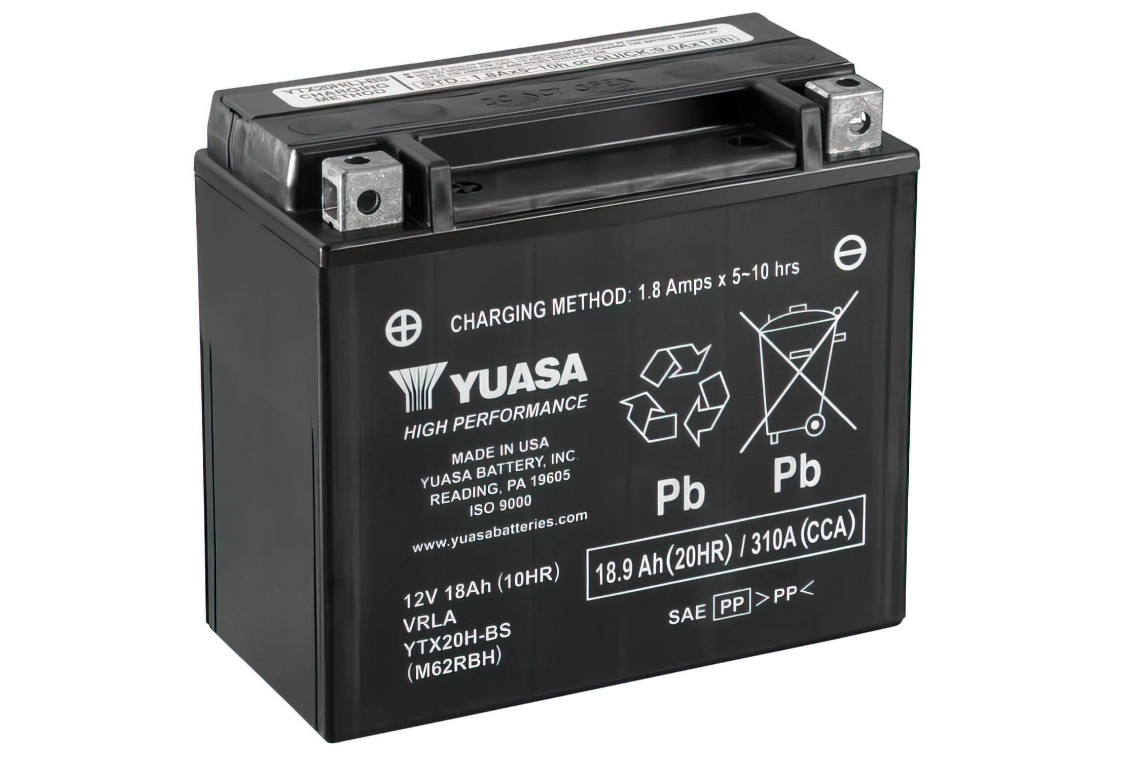 YUA36256 Yuasa YTX20H-BS DRY MF Maintenance Free Battery - Ready to Install