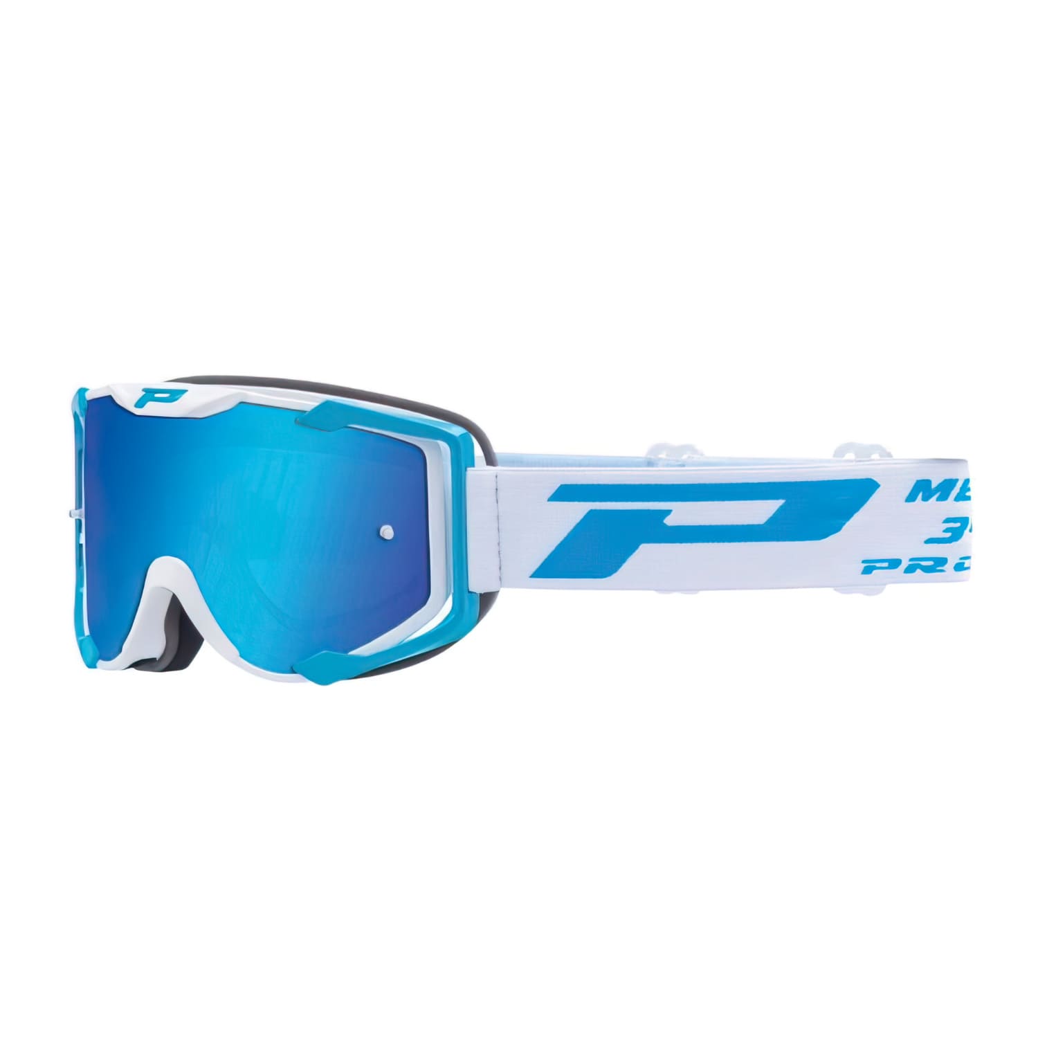 PG3404-FL-149820 Maschera cross ProGrip 3404 bianco/blu con Lente specchiato blu