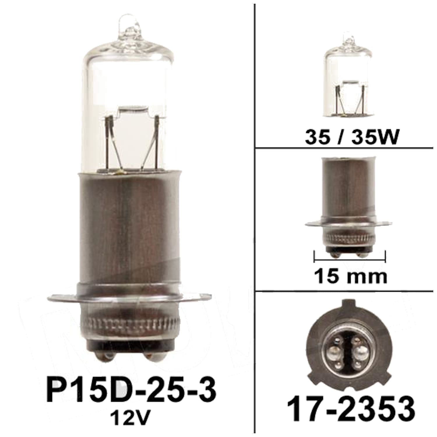 FLO-17-2353 Flosser headlight bulb 12V 35/35W P15D-25-3