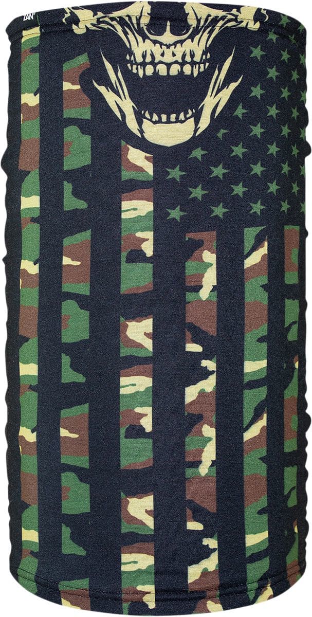 ZAN25020251 Motley Tube Zanheadgear Neck Tube Coated Microfleece Woodland Camo Flag