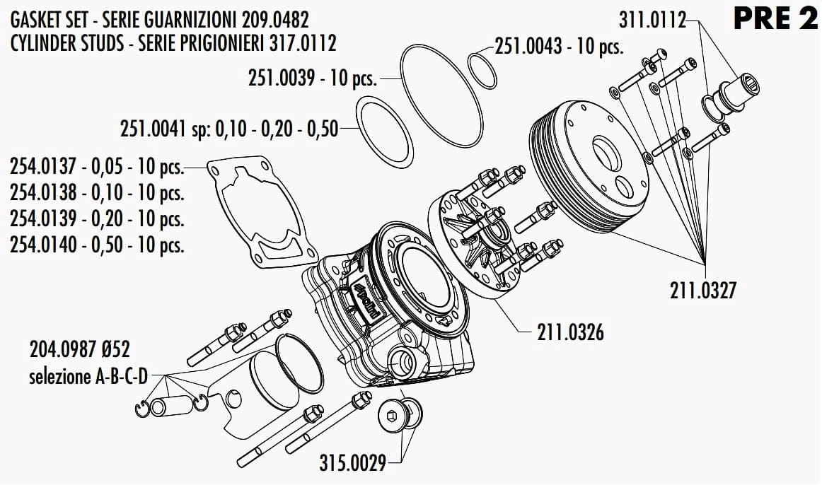 P204.0987/B Pistone (B) 52mm / spinotto 14mm Polini P.R.E. 100cc