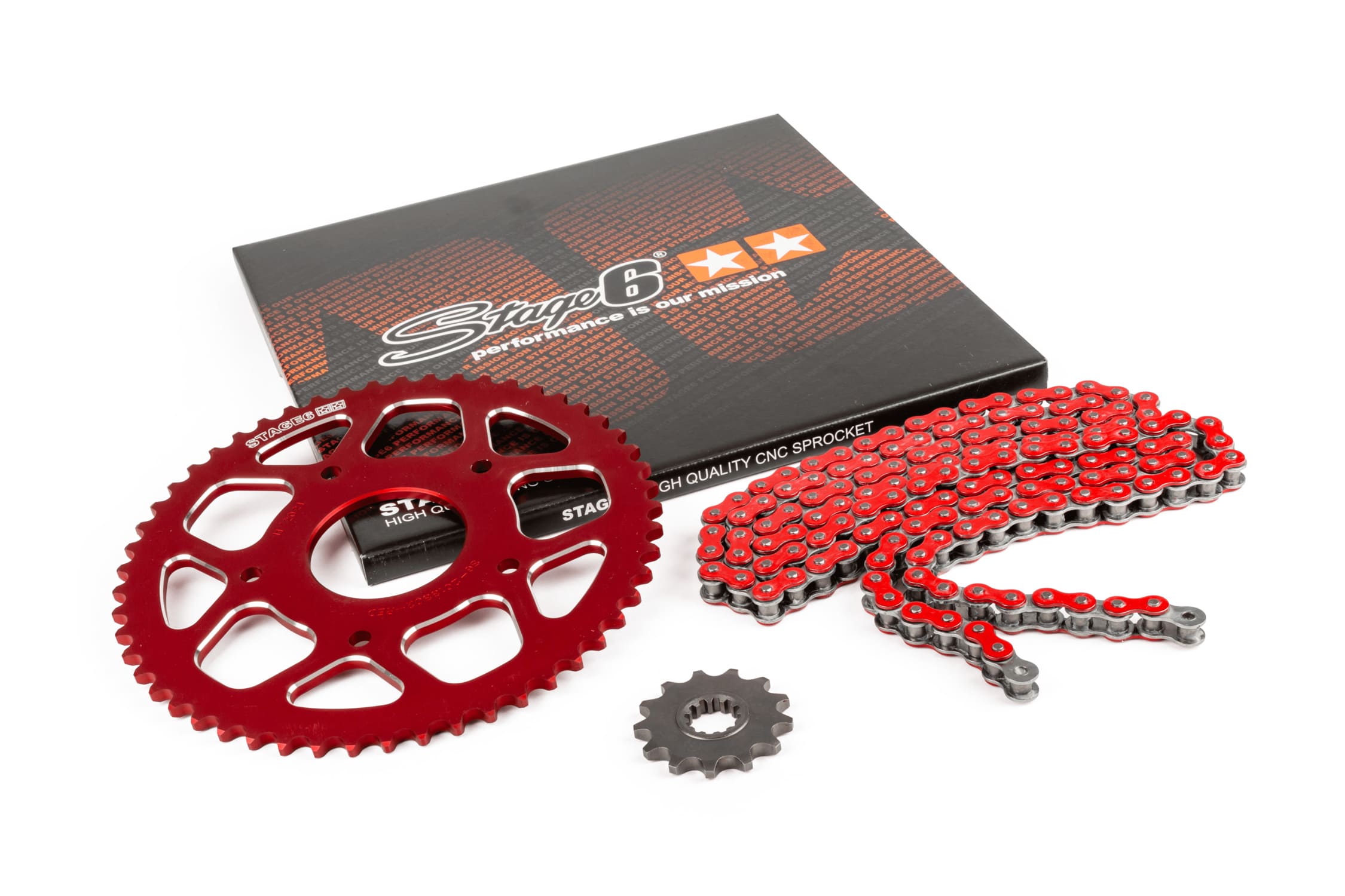 S6-2118823/RE Kit catena 13x53 - 420 Stage6 alluminio CNC rosso Peugeot / Rieju