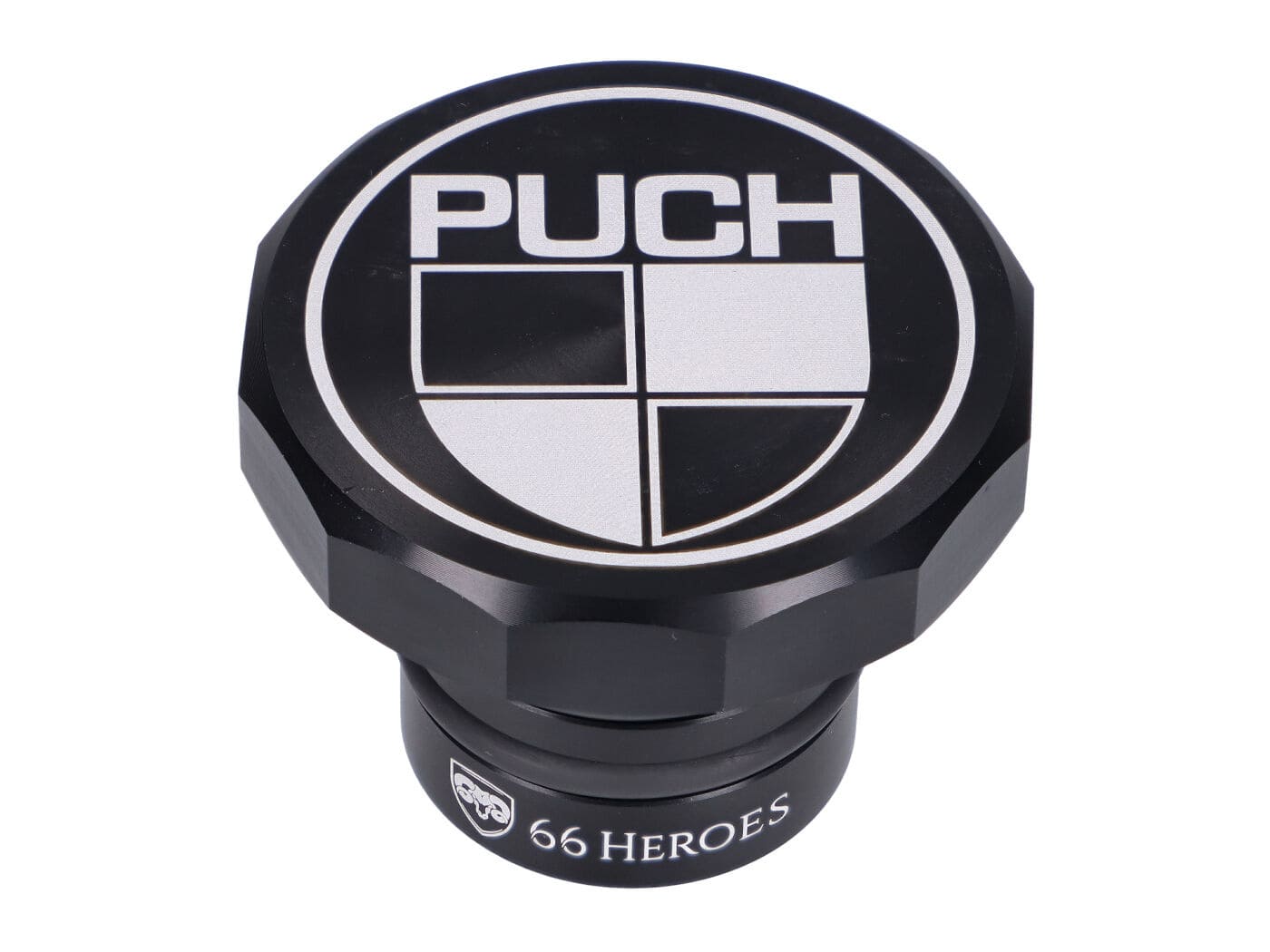 MOF-43886 Tappo serbatoio 66Heroes alluminio nero con logo Puch Puch Maxi S / N