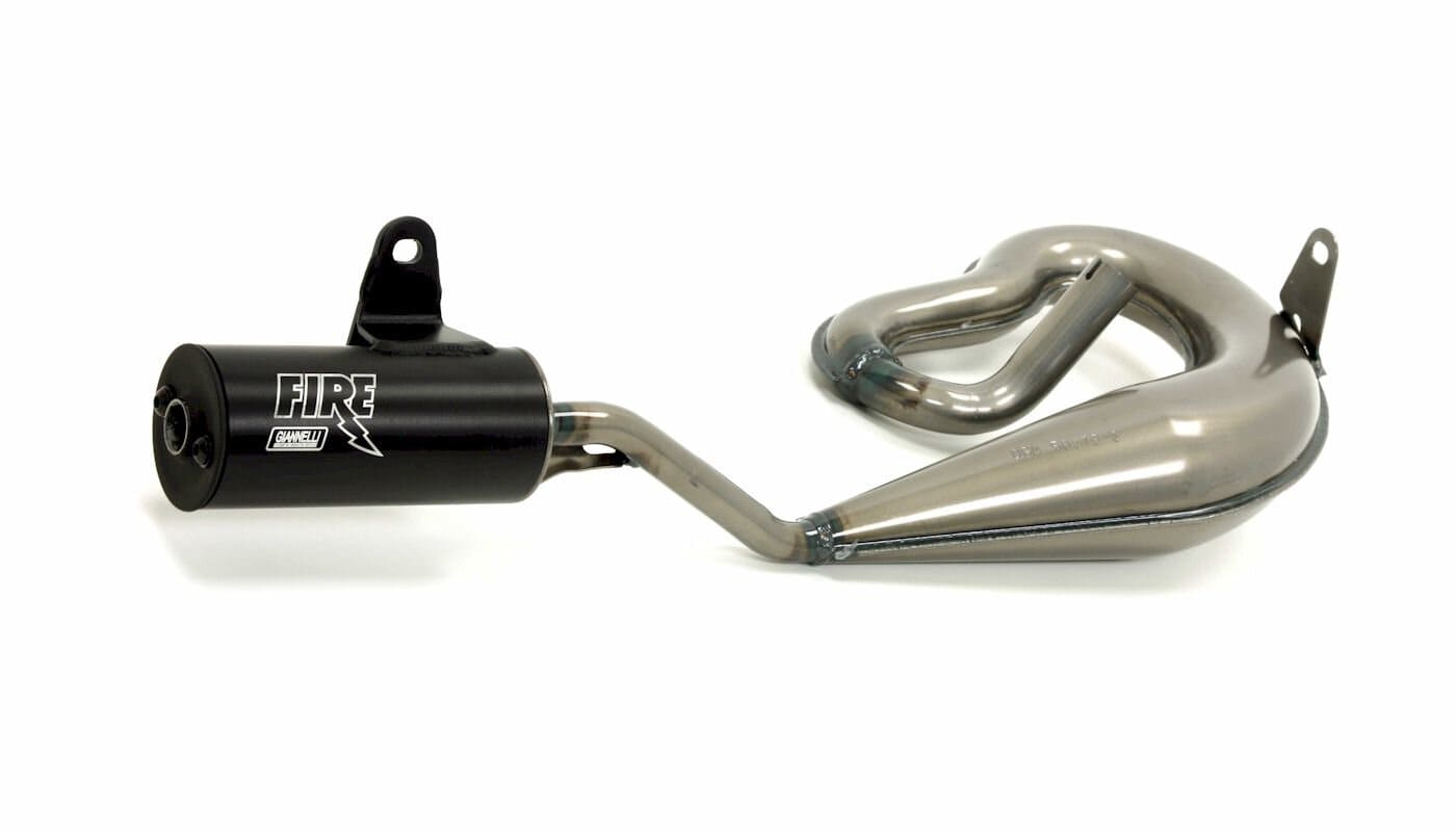 30508 Piaggio Ciao muffler approved by DGM, clear coated with black anodized silencer