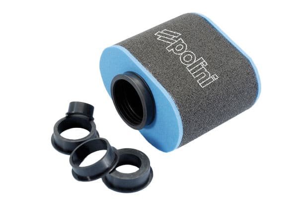 P203.0147 Polini “Big Evolution” Air Filter, straight oval, Carburetor Connection 60/49/45/41/32mm, black/blue