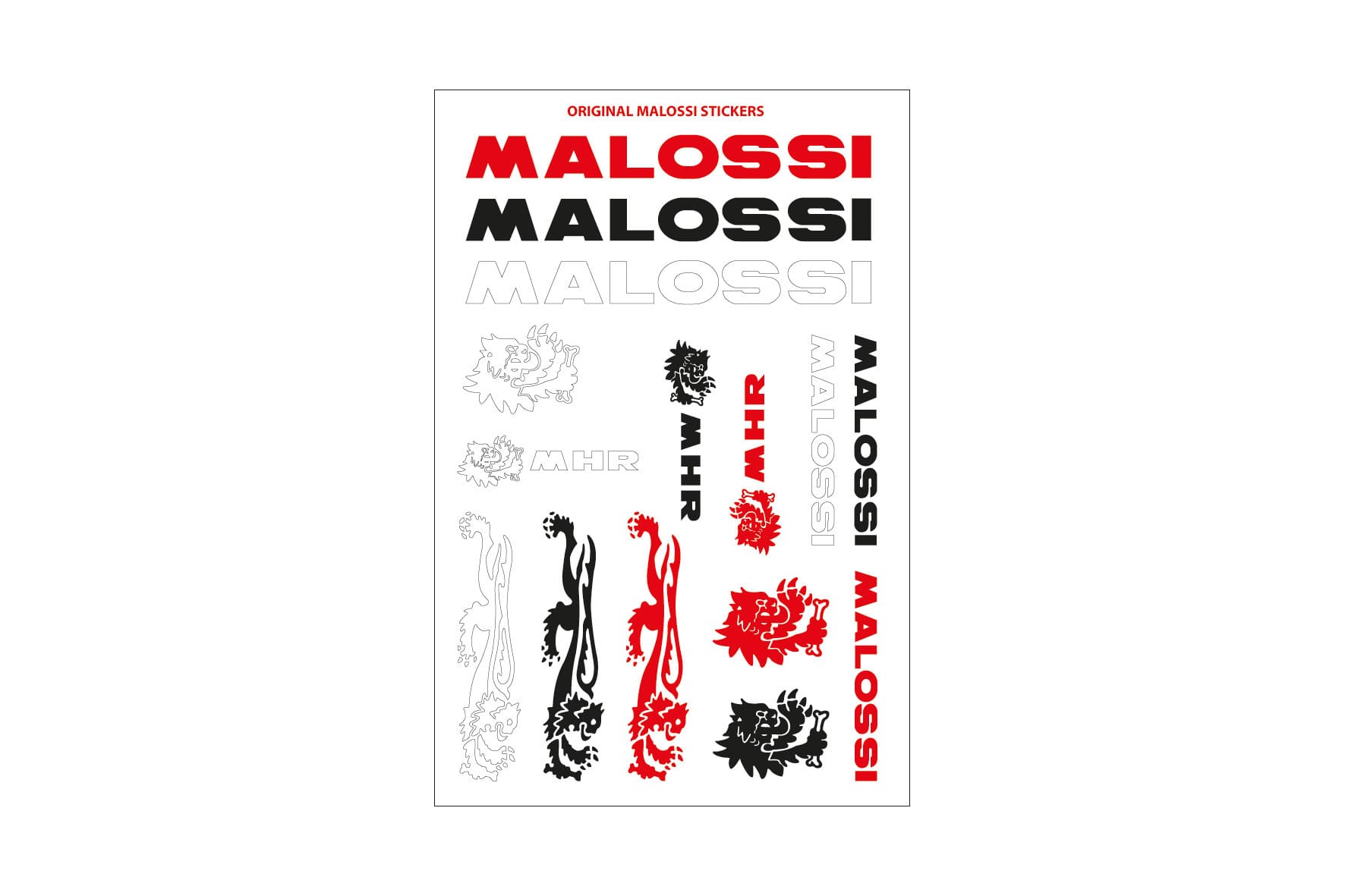 M3314153 Malossi Mini Sticker Sheet 11.5x16.8cm black / red / white