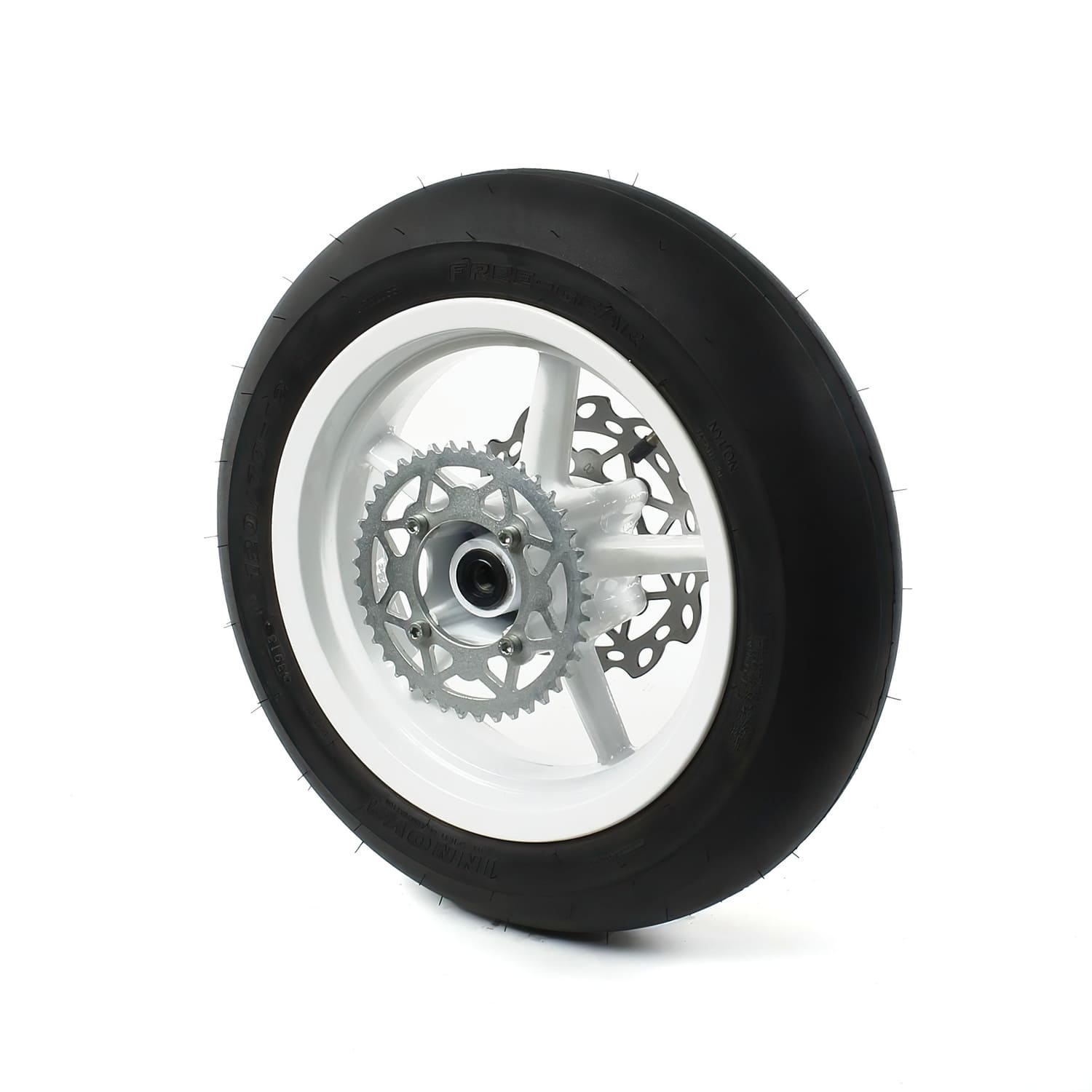 MB3091 Rear wheel d.15mm - 12'' with Supermotard Pit Bike / Dirt Bike white tyre