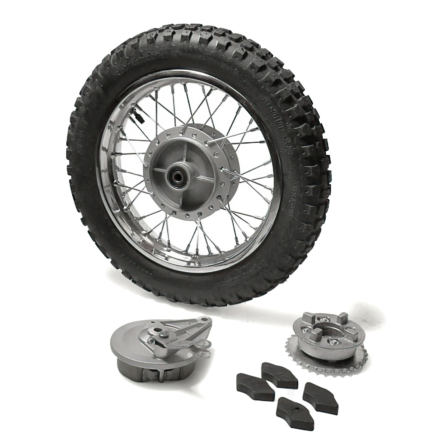 MB3813 Rear Wheel / Rim Steel Drum Brake d.12mm - 12'' with black Pit Bike / Dirt Bike tire