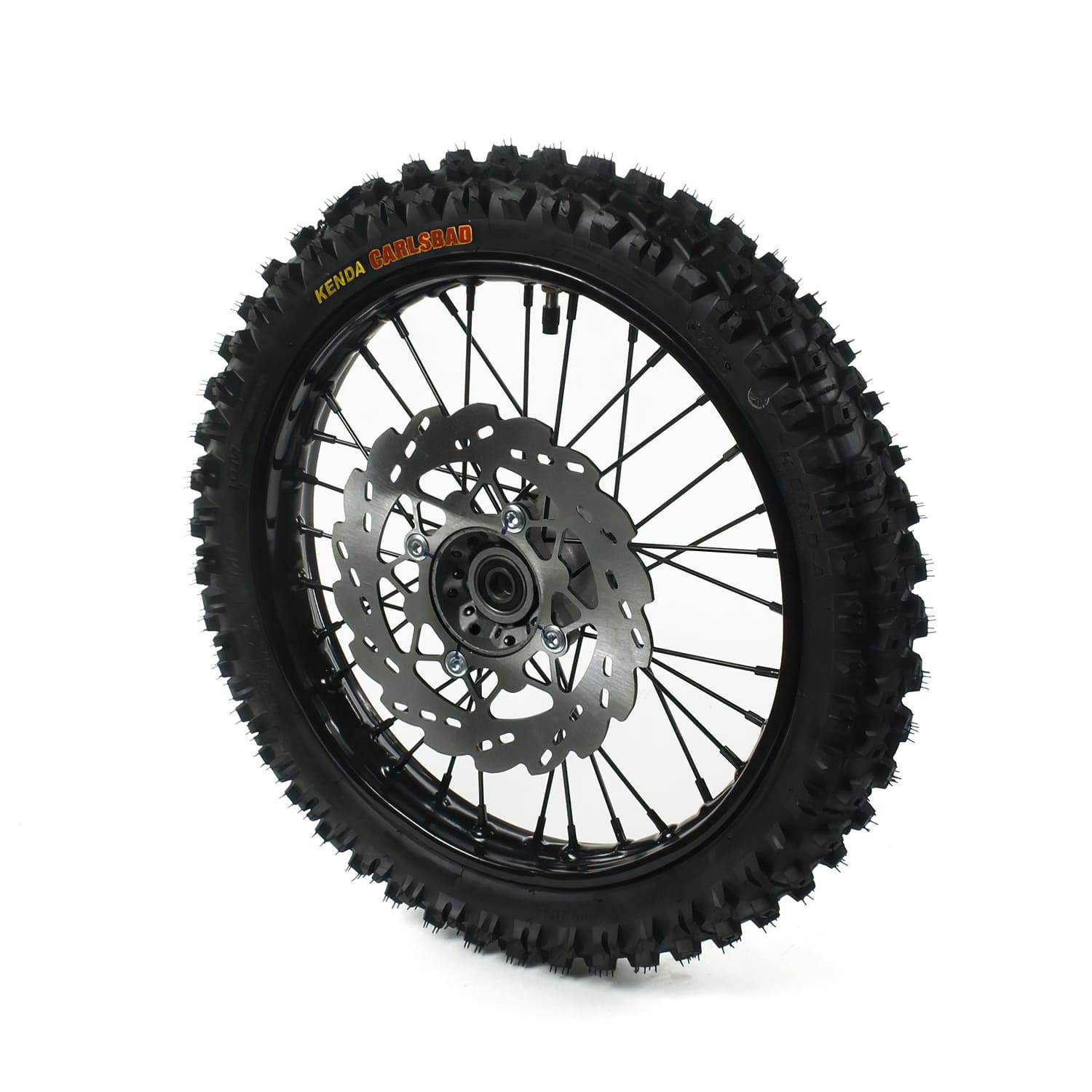 MB6941 Front Wheel / Rim Steel d.15mm - 14'' with Kenda Pit Bike / Dirt Bike black tire