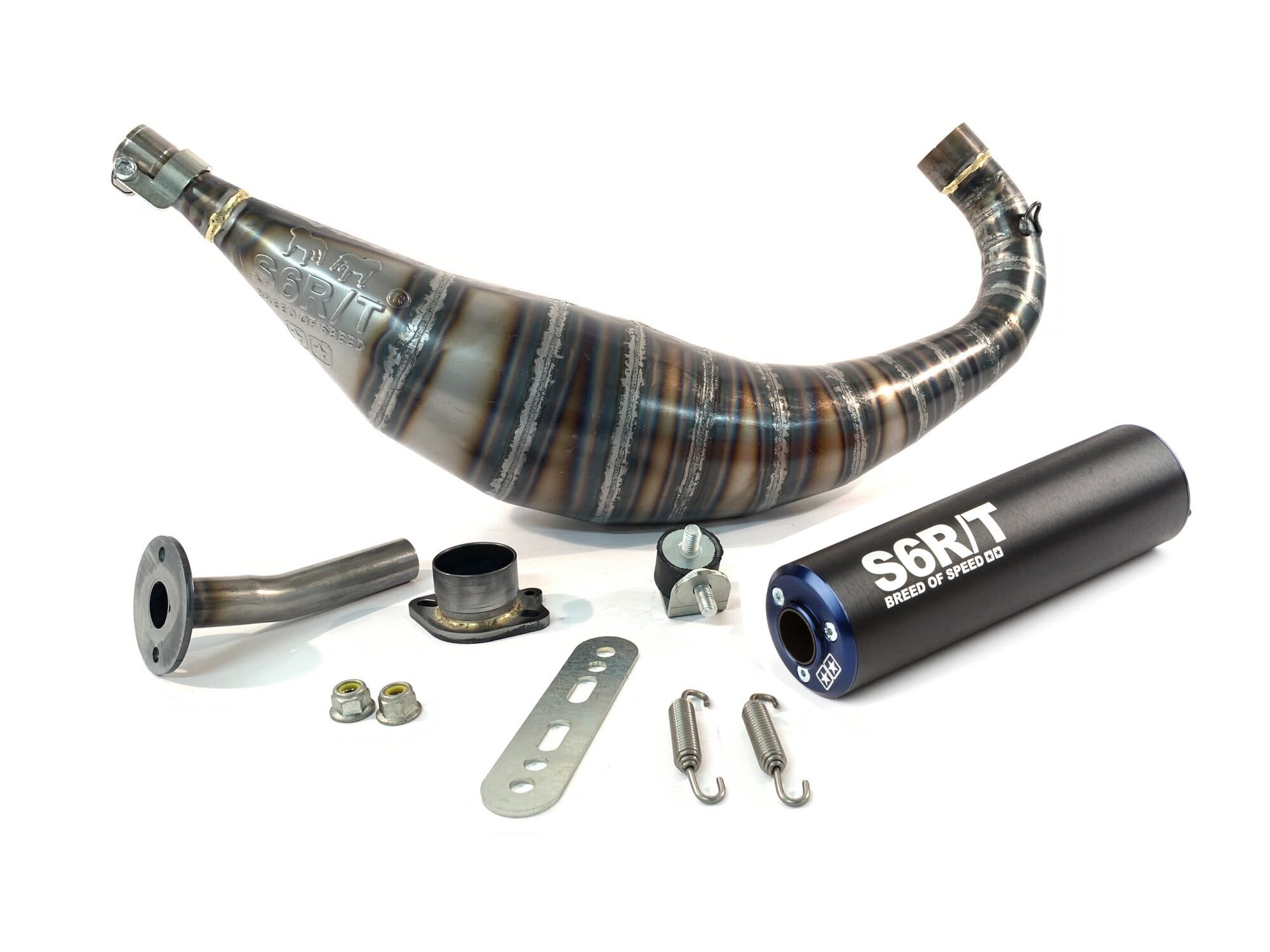 s6-96193951/bl stage6 r/t muffler 90 - 100cc cnc blue / black derbi (d50b0) stage6 rt