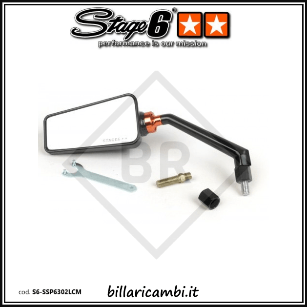 s6-ssp6302lcm specchio retrovisore stage6 modello f1 sinistro di colore carbonio opaco per applicazione su scooter e altri veicoli