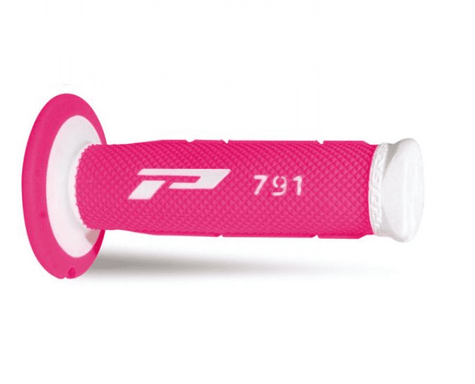 405401475 coppia manopole progrip 791-243 mx, bianco/fuxia fluo, double density, senza foro