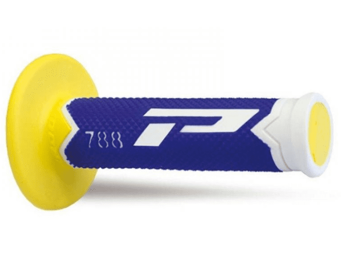 405401345 coppia manopole progrip 788-245 mx, bianco/blu/giallo, double density, senza foro